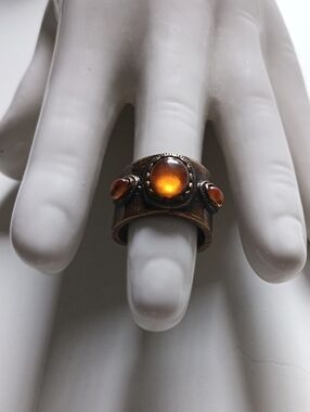 mark. Earth Ring Amber Cabochon Bronze Ring - Women Jewelry - Adjustable